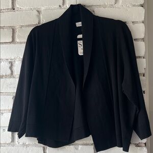 Black Open-Front Cardigan Sweater mid length crop sleeve